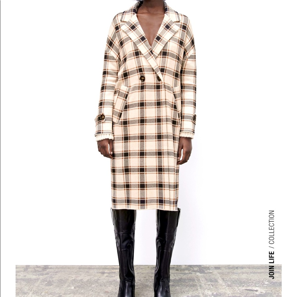 NWT - Zara Plaid Knit Coat NWT